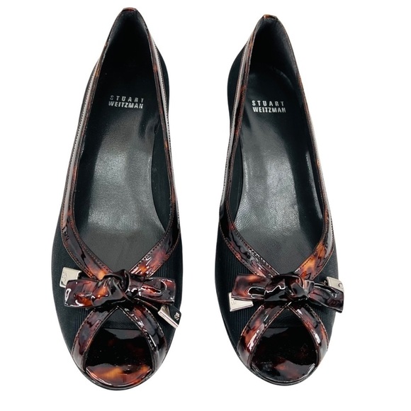 STUART WEITZMAN Fabric Open Toe Heel Patent Leather Tortoise Trim Size 8.5N - Picture 2 of 7